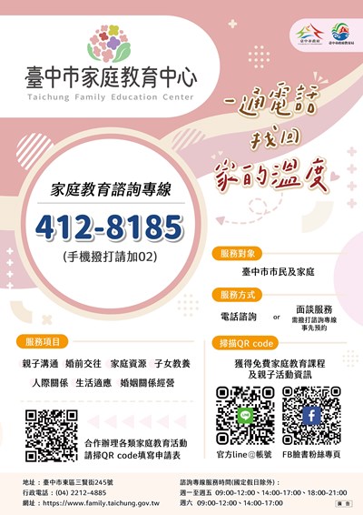 臺中市家庭教育諮詢專線宣傳海報 (另開新視窗)