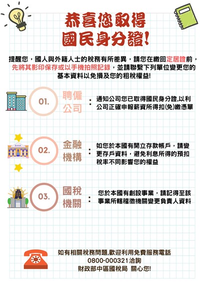 如有相關稅務問題，歡迎利用免費服務電話0800-000321洽詢。